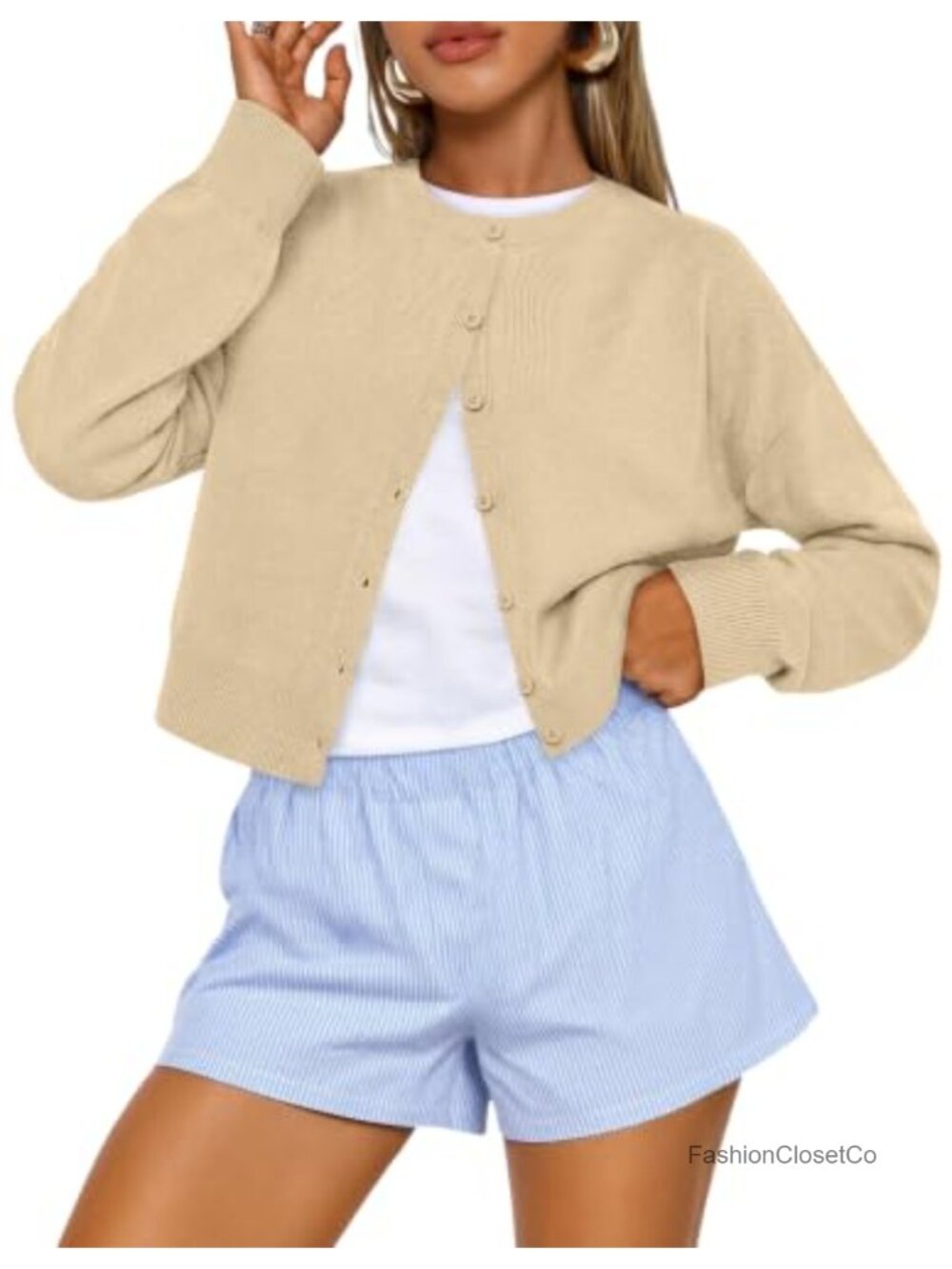 Cropped Cardigan Sweater Womens Viscose Blend Relaxed Knit Button Fall Layering